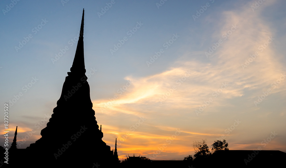 Silhouette pagoda with twilight sky