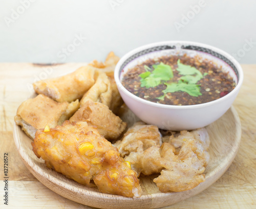 Crispy fried corn ball and fried taro,Vegetarian food, selection