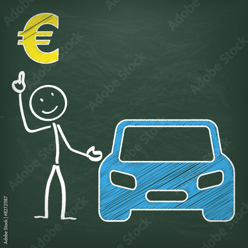Kreidetafel Strichmännchen Auto Euro