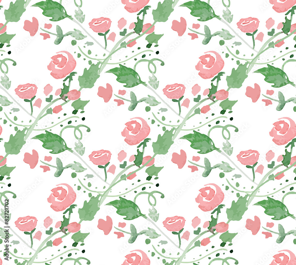 Vector illustration - Seamless pattern with watercolor flowers