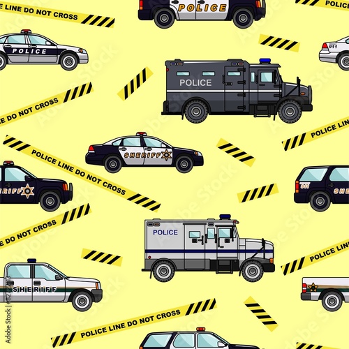 Police and  sheriff cars seamless pattern