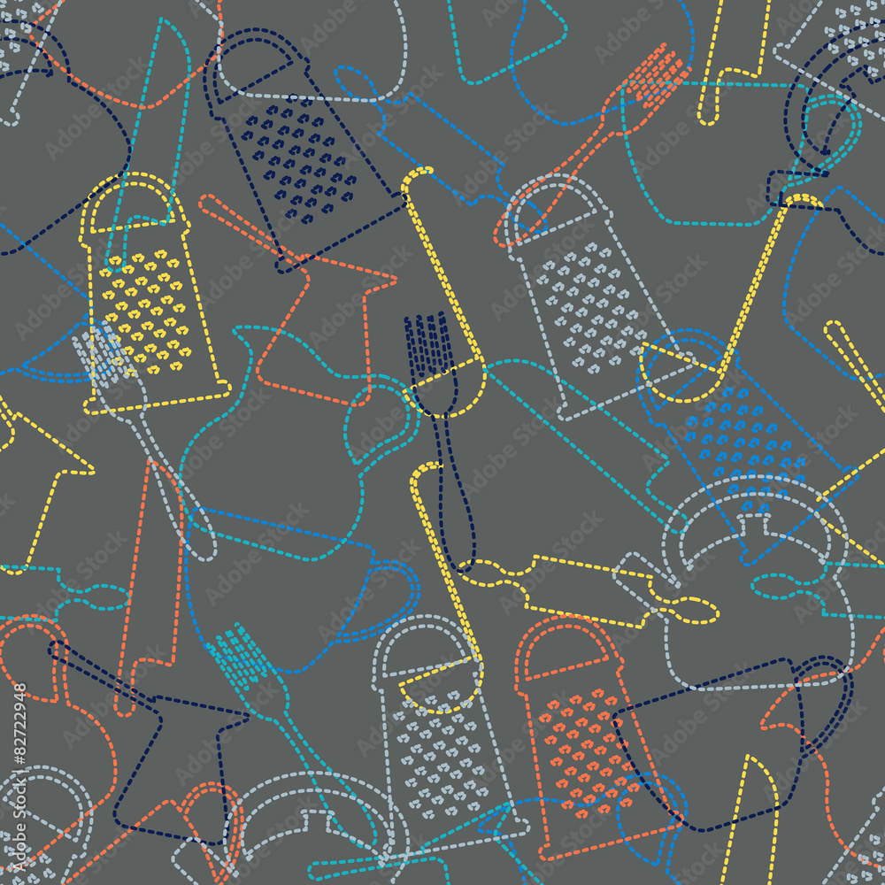 Seamless colorful background made of different kind of dishes