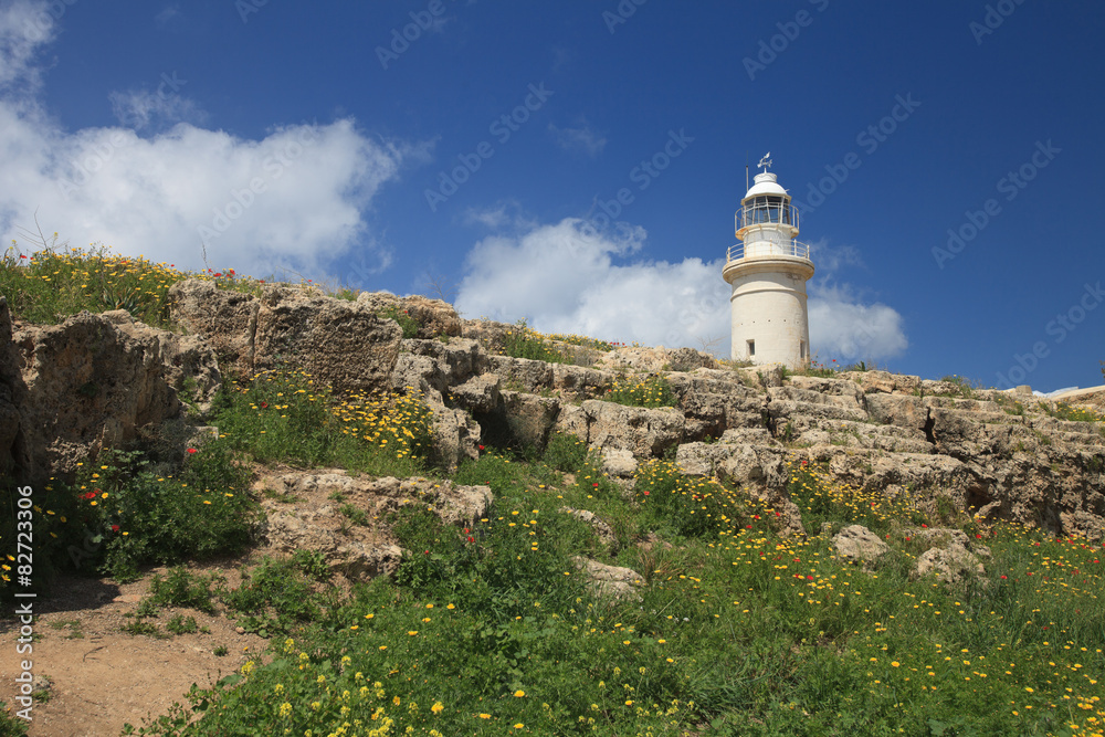 View from the old amphitheater of the lighthouse. Paphos Cyprus
