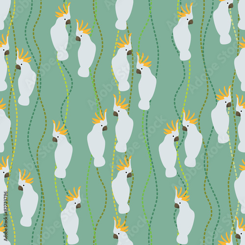 Seamless colorful background made of cockatoo  in flat design