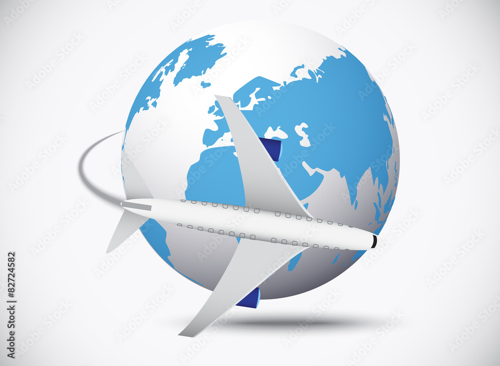 Fototapeta premium Airliner with globe in the white background