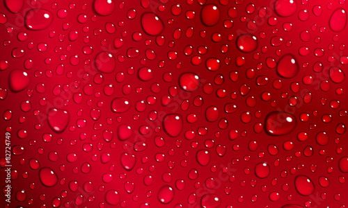 Red background of water drops