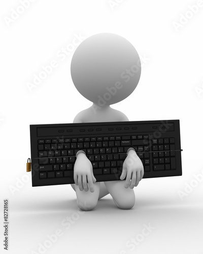 3d man dependent on computer
