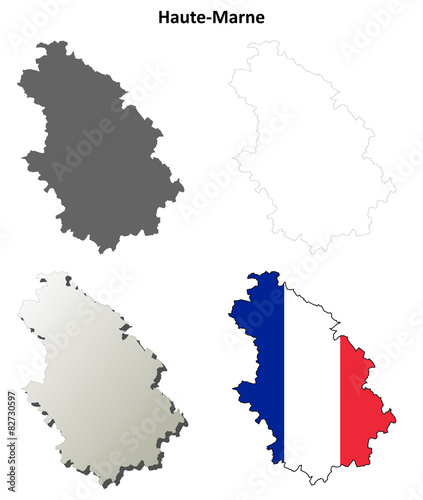 Haute-Marne (Champagne-Ardenne) outline map set photo