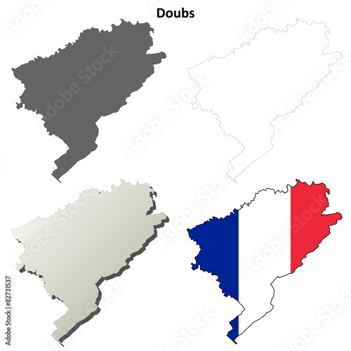 Doubs (Franche-Comte) outline map set 