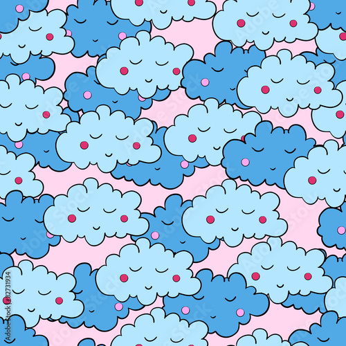 Seamless pattern with cartoon sleeping clouds