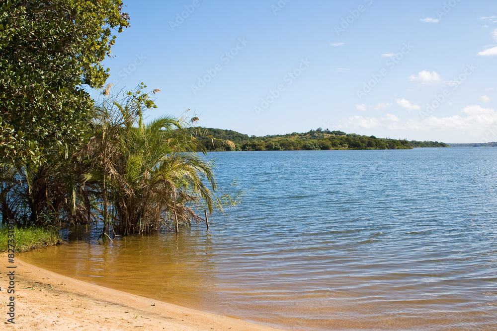Beach of Lake Nhambavale in Mozambique, East Africa.