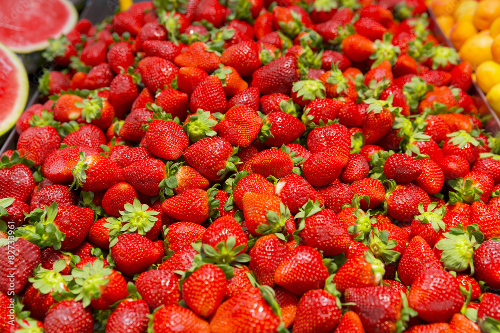 Fresh organic strawberries on farmers market Fresh organic strawberries on farmers market