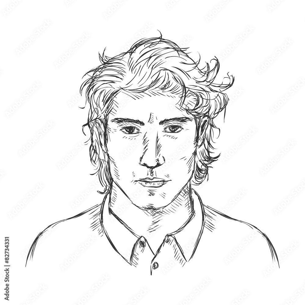 Vector Single Sketch Male Face. Men Hairstyle Stock Vector | Adobe Stock