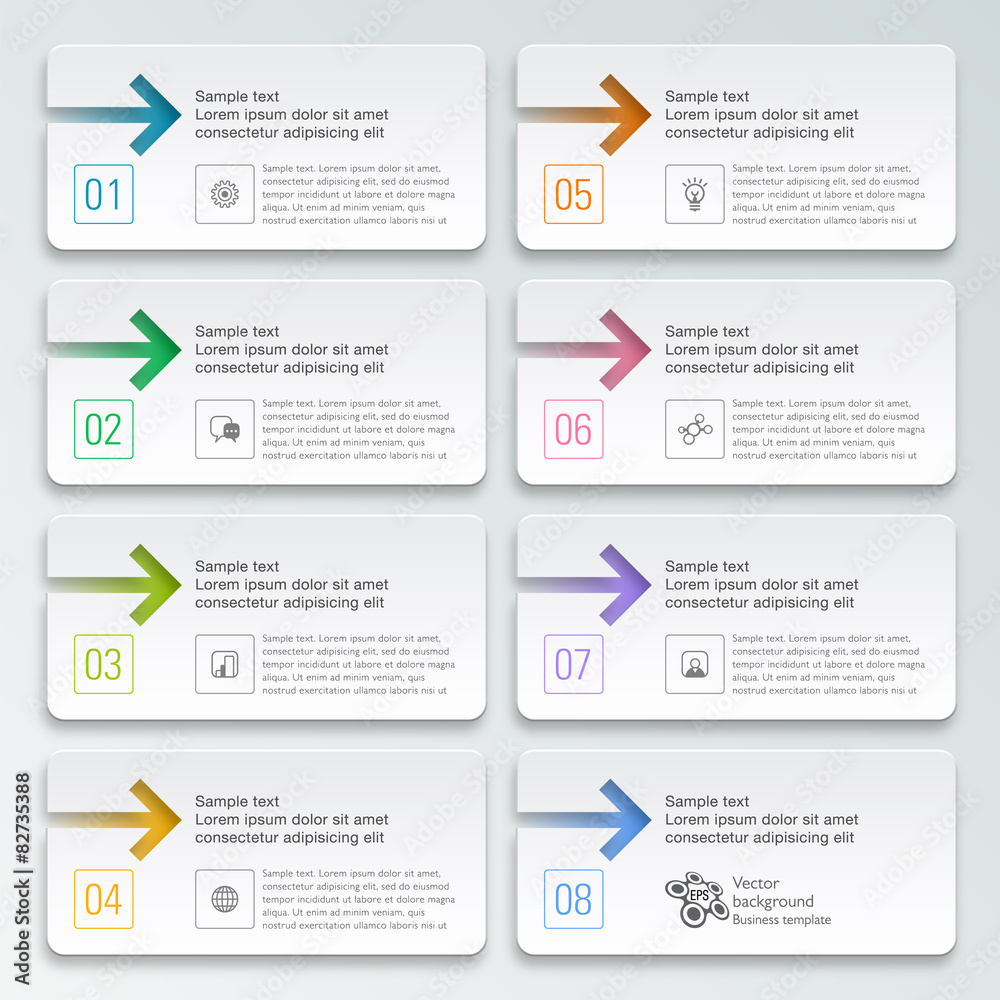 Infographics Vector Arrow Buttons, 8-Step Infographics Vector Arrow Buttons, 8-Step