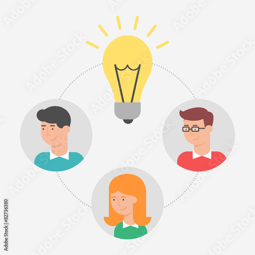 Idea concept, creative process, brainstorming, teamwork. Vector