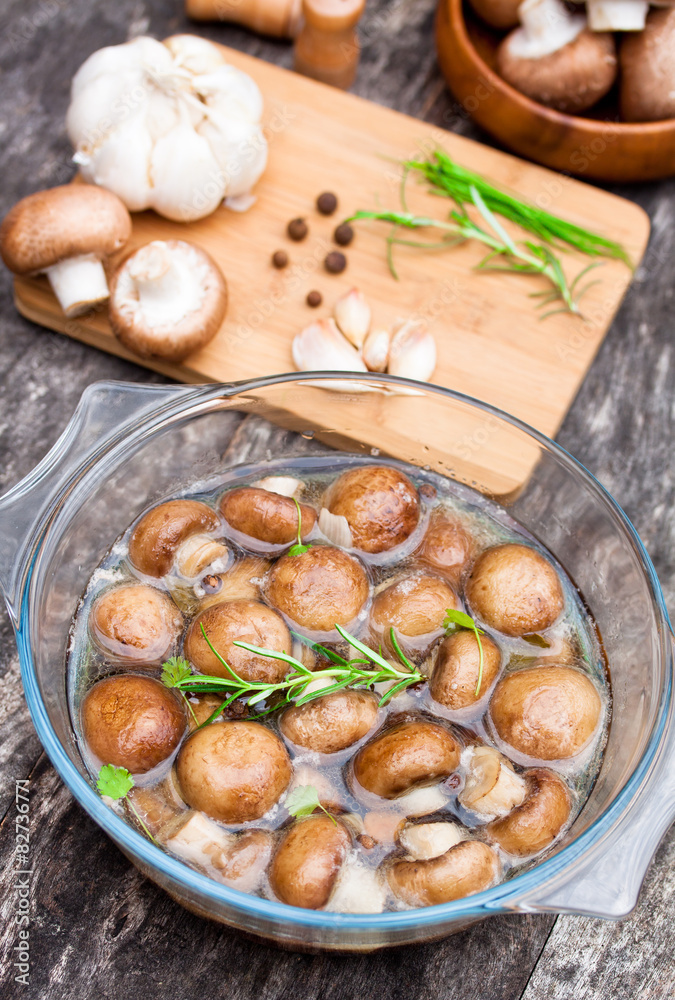 homemade marinated chestnut mushroom with spices homemade marinated chestnut mushroom with spices