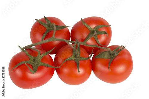 Tomatoes on a branch on a white background