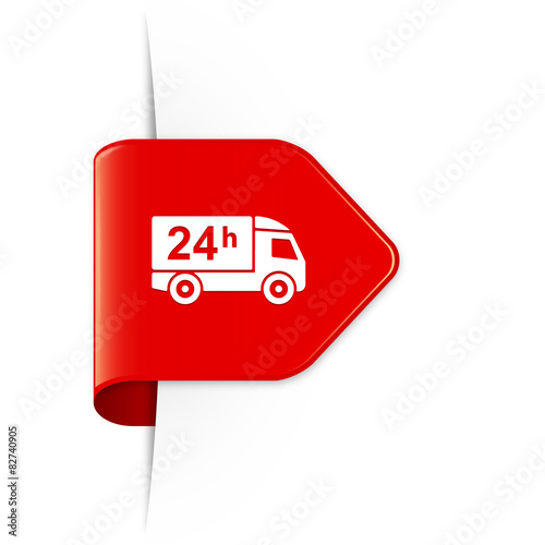 Truck, Delivery within 24 h - Roter Sticker Pfeil mit Schatten