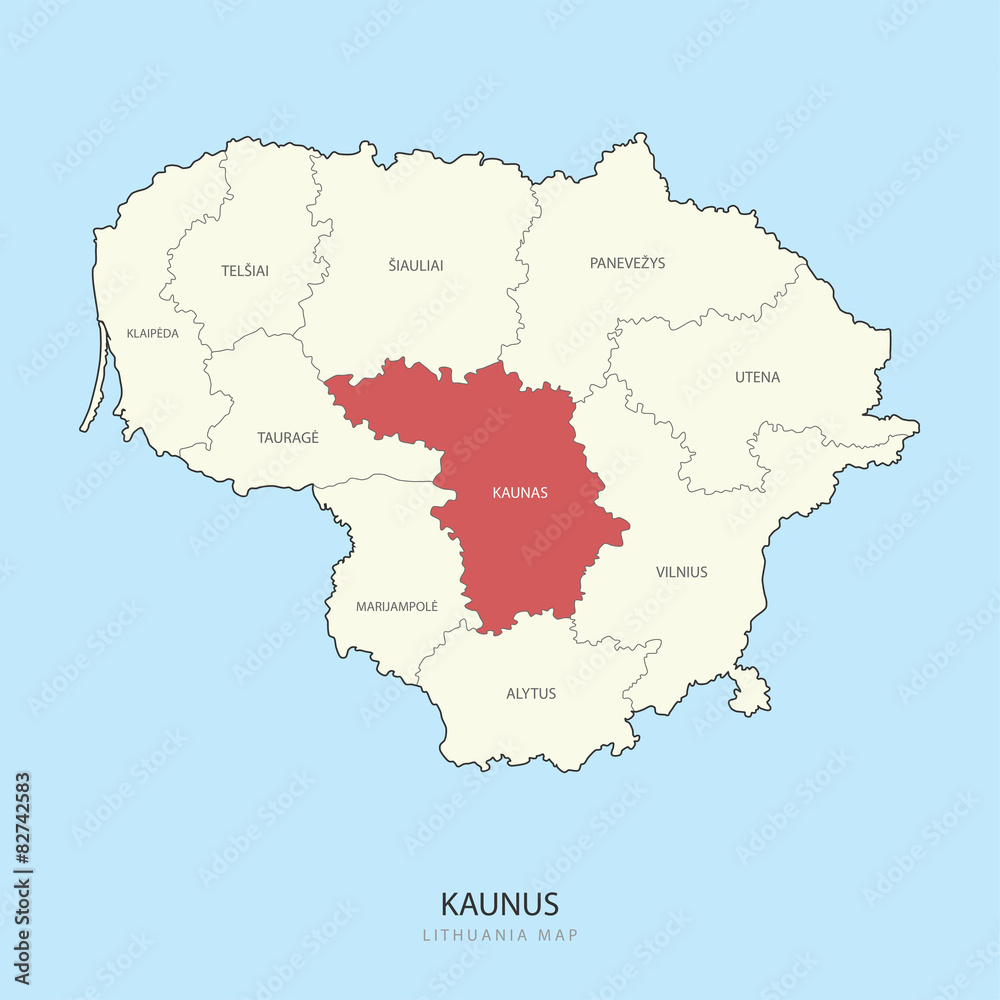 Kaunus Lithuania Map Region County Vector Illustration