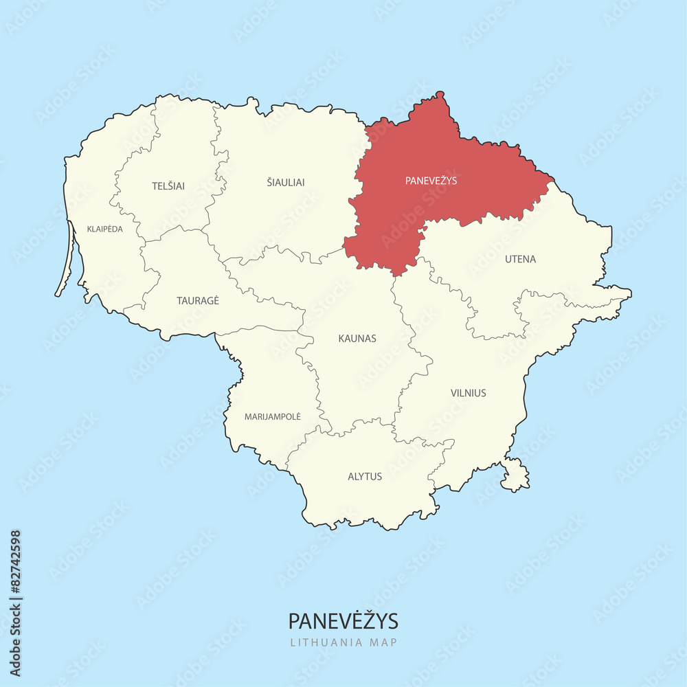 Panevezys Lithuania Map Region County Vector Illustration