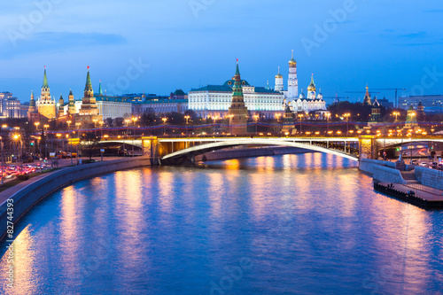 Dusk view of the Moscow Kremlin, Russia.