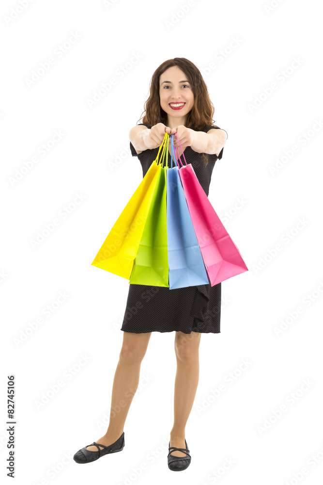Shopping woman showing shopping bags