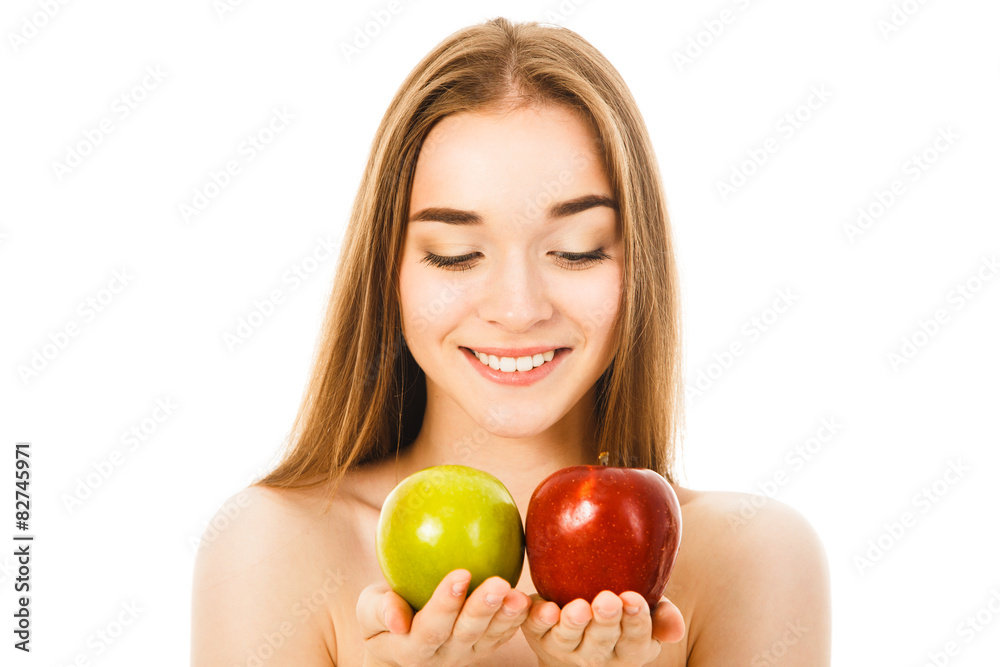 beautiful woman with two apples beautiful woman with two apples
