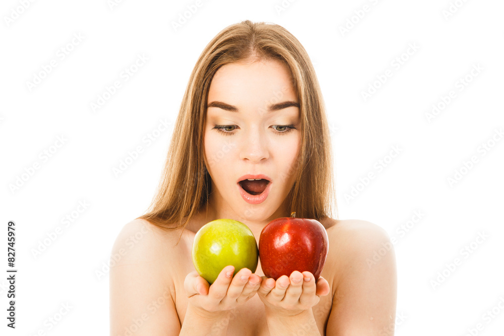 beautiful woman with two apples beautiful woman with two apples
