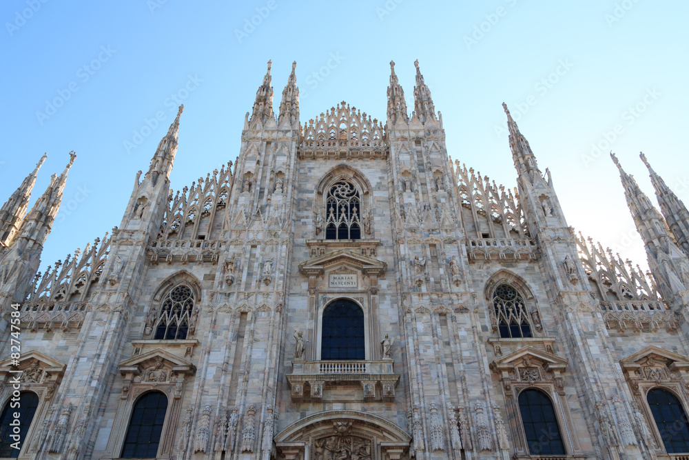 Front of Milan Cathedral with blue sky