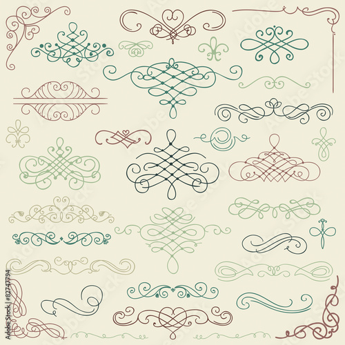 Vector Colorful Vintage Hand Drawn Swirls Collection