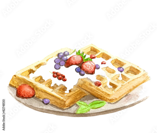 Watercolor Belgium waffles