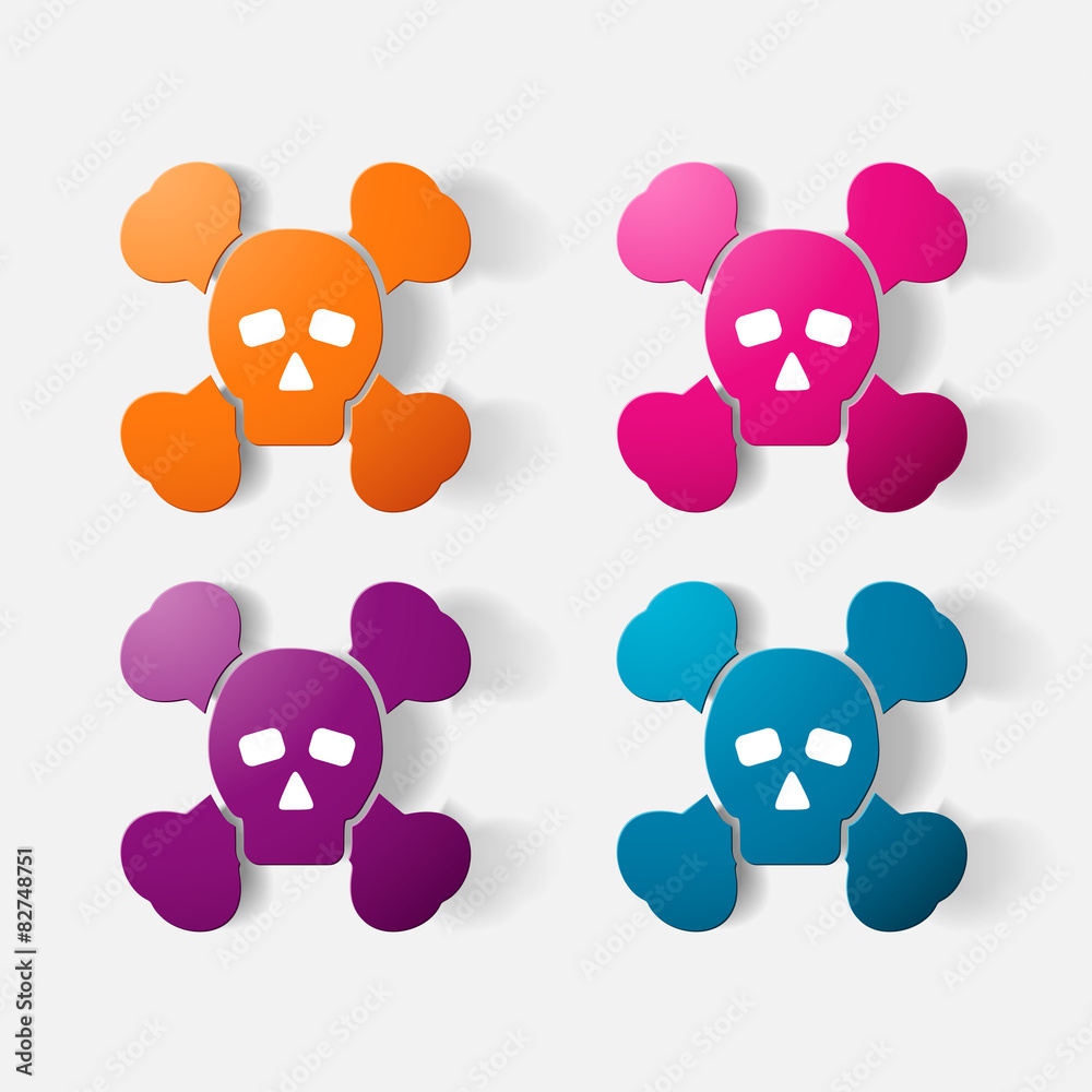 Paper clipped sticker: symbol poison skull and crossbones Paper clipped sticker: symbol poison skull and crossbones