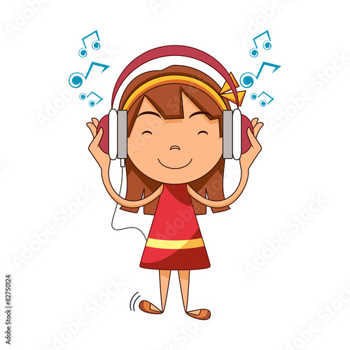 Girl with headphones, listening to music