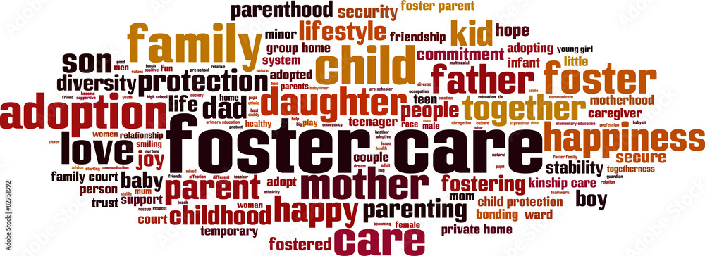 Foster care word cloud concept. Vector illustration