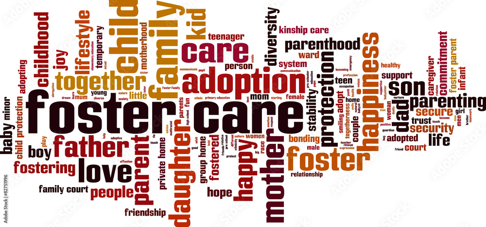 Foster care word cloud concept. Vector illustration Foster care word cloud concept. Vector illustration