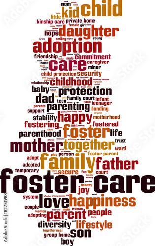Foster care word cloud concept. Vector illustration