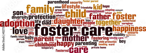 Foster care word cloud concept. Vector illustration