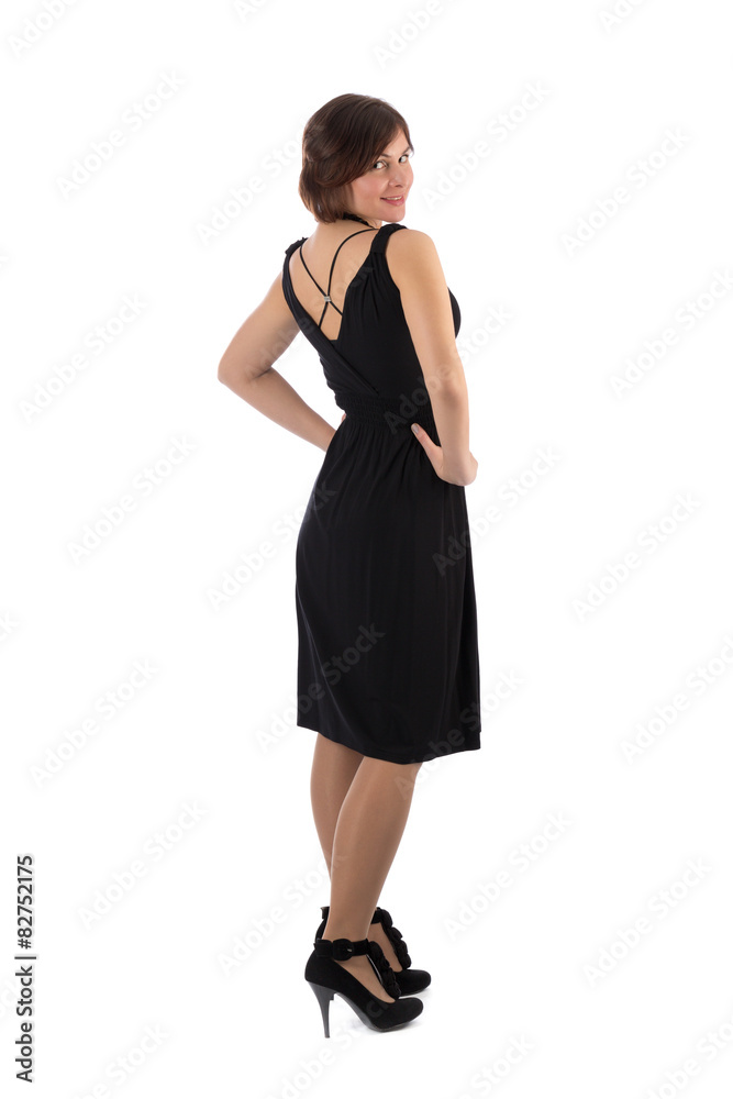 Lovely girl looks out from behind his back Lovely girl looks out from behind his back