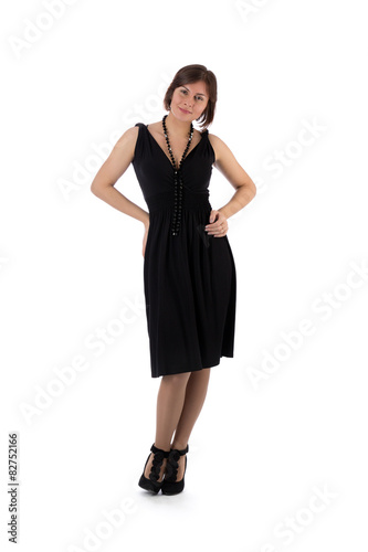 girl in black dress on a white background