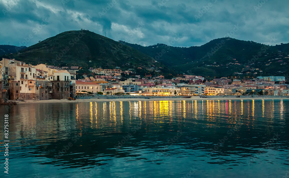 small town Cefalu at dusk