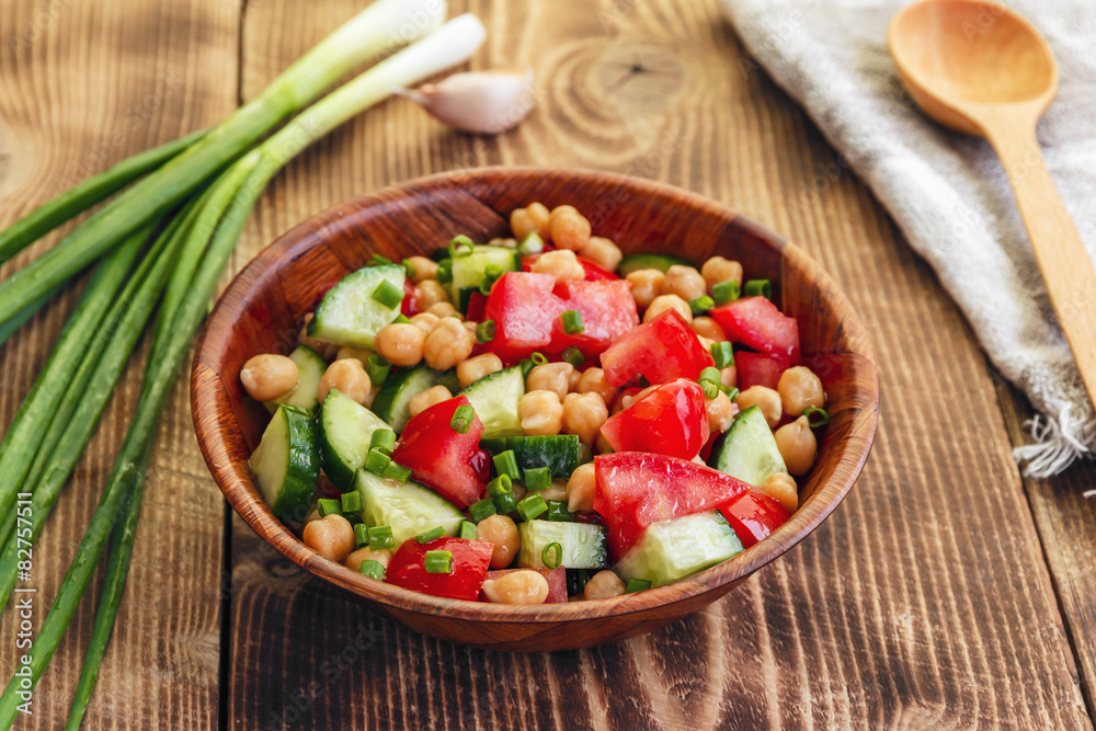 Chickpea salad with tomato cucumber and green onion Chickpea salad with tomato cucumber and green onion