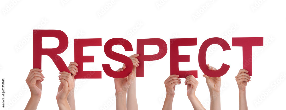 People Hands Holding Red Straight Word Respect - obrazy, fototapety, plakaty 
