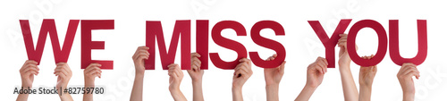 Hands Holding Red Straight Word We Miss You 