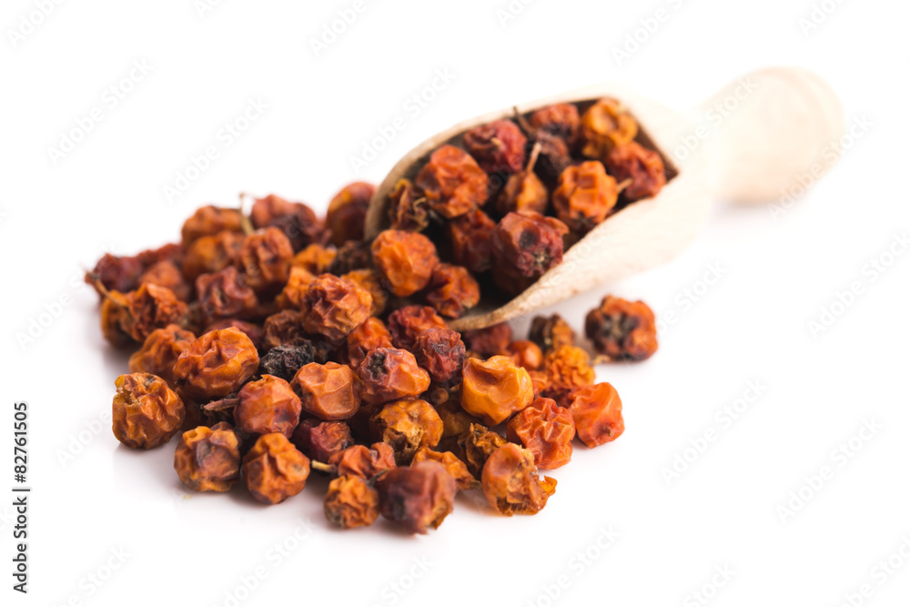 Dried rowan berries on a white background Dried rowan berries on a white background
