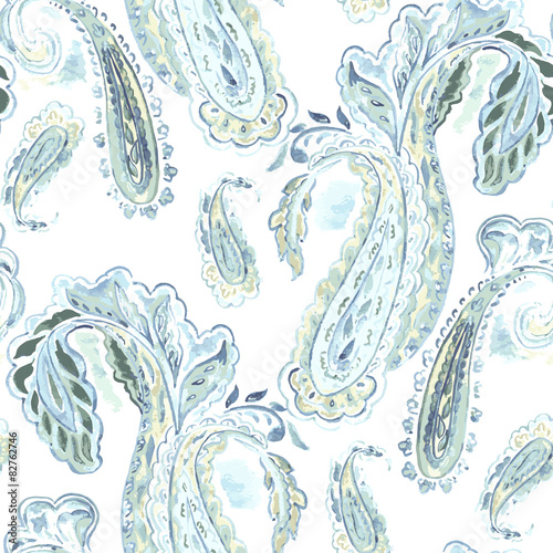 Watercolor seamless pattern with paisley