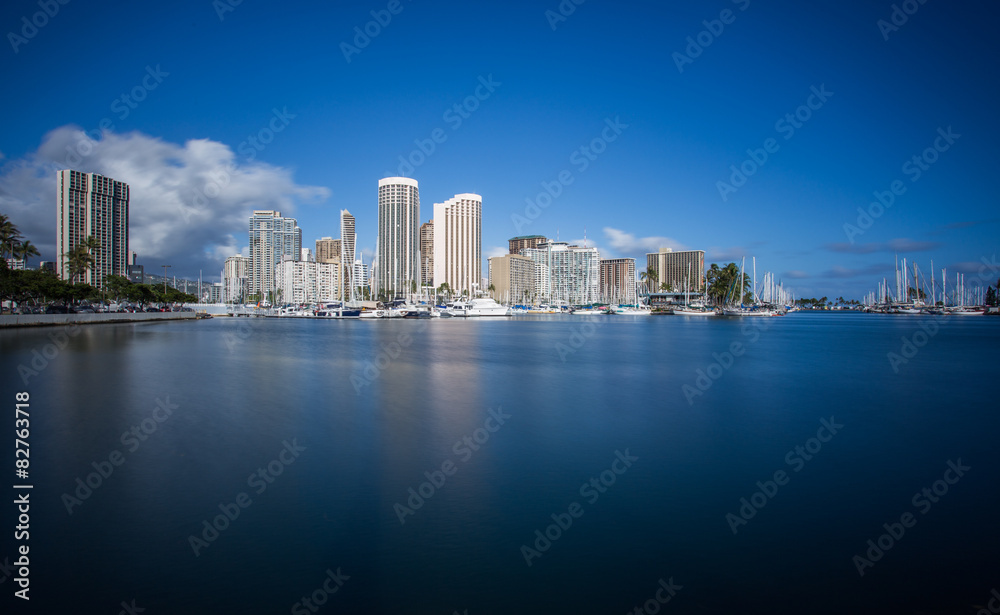 Honolulu skyline with seafront, Hawaii