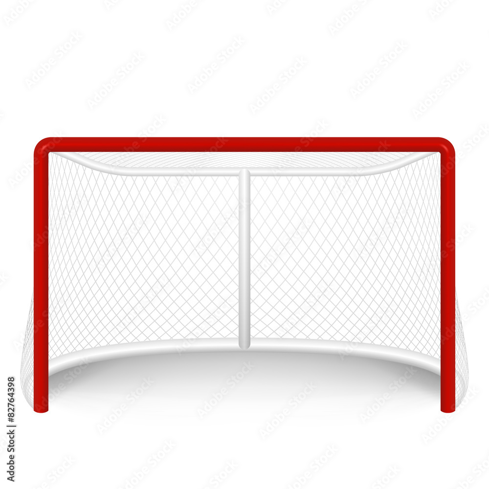 Fototapeta premium Vector red hockey goal, net. Isolated on white.