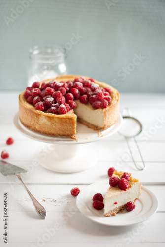 cheesecake with coconut and raspberry