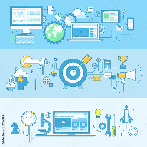 Set of line concept banners for business and technology