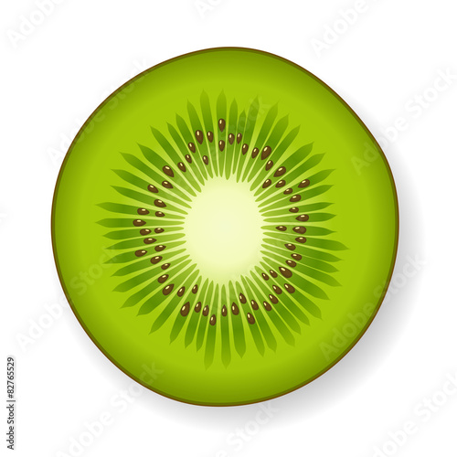 Section of a green fresh juicy kiwi fruit on white